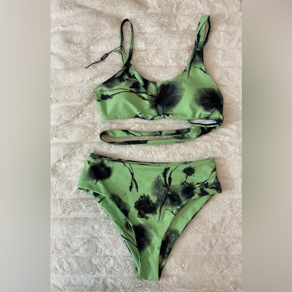Zaful Green and Black Tie-Dye Bikini Set